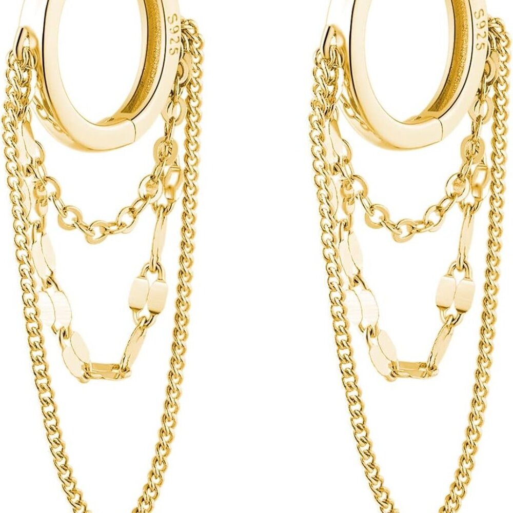 Solid 925 Sterling Silver Chain Drop Earrings Hoop for Women Teens Hoop Earrings